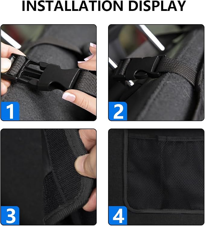Mandark Car Trunk Organizer, Super Capacity Vehicle Hanging Backseat Cargo Storage Bag with Robust Elastic Net, Detachable Auto Seat Back Organizing Bag, Universal for SUV, Truck, RV（Black/Black）