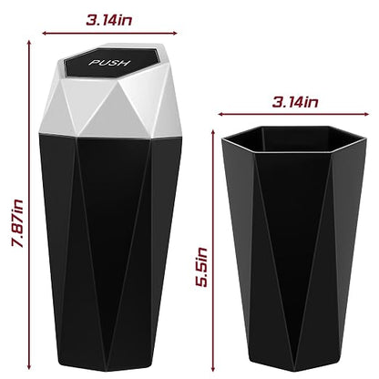 Car Trash Can with Lid, Mini Car Trash Cup with 30 Additional Trash Bags, Car Accessories for Interior, Leakproof Vehicle Garbage Bin for Car, Home, Office - 2 Packs, Silver