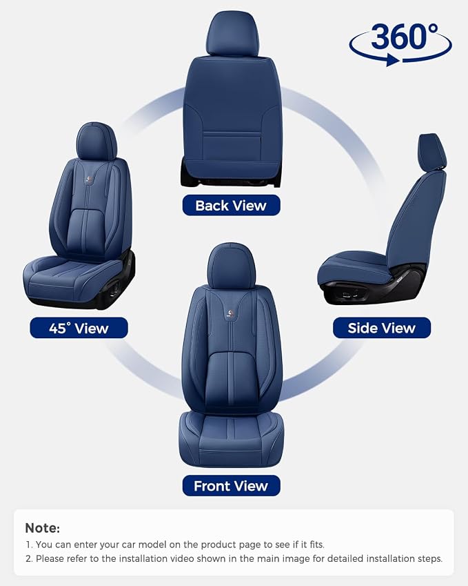 Huidasource Blue Front Seat Cover Luxury Nappa Leather, Front Car Seat Covers with Airbag, Front Storage Pocket, Lumbar Support, Cooling＆Heating, Seat Cover Universal Fit for Most Cars SUV Trucks Blue