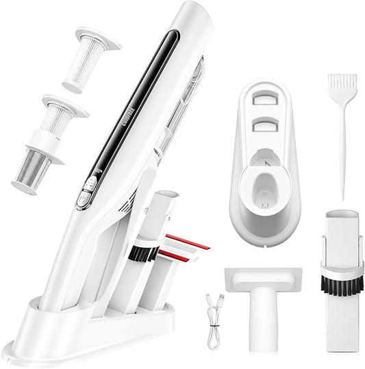 Cordless Handheld Vacuum,24KPA Powerful Hand Held Vacuum,Portable Rechargeable Car Vacuum Cleaner with Brushless Motor,Charging Dock and Washable Filter for Car,Home,Office,Pet Pair,White