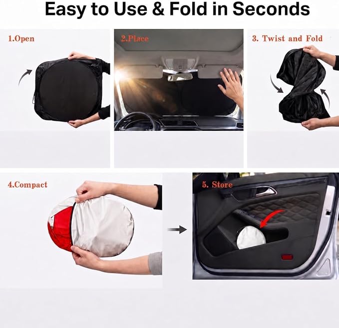Car Windshield Sun Shade, Funny Cartoon Eyes Large Foldable Front Window Sunshade, UV Heat Protection Windshield Cover Universal Fits Full-Size Pickup Truck SUV - 63 x 33.86