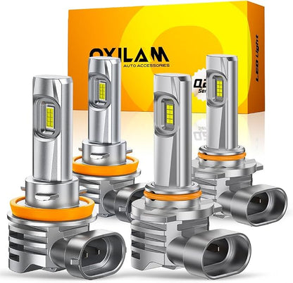 OXILAM H11 9005 Light Bulbs Combo, 320000lm 1800% Brighter 6500K Cool White Light, 1:1 Size H11/H9/H8 9005/HB3 Fog DRL Light Halogen Replacement, Pack of 4