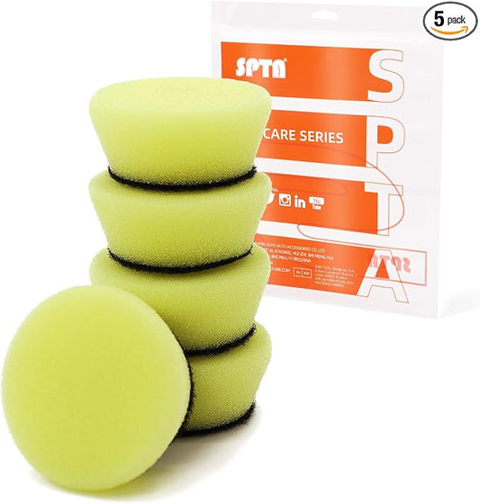 SPTA Yellow T80 Mini High-Cut Foam Polishing Pad Sets, 5Pcs 1.3inch/32mm Sponge Polishing Buffing Pads, Car Foam Detail Polishing Pad Kit for Car Detail Polishing, Small Area Polishing -FPTSS1Y
