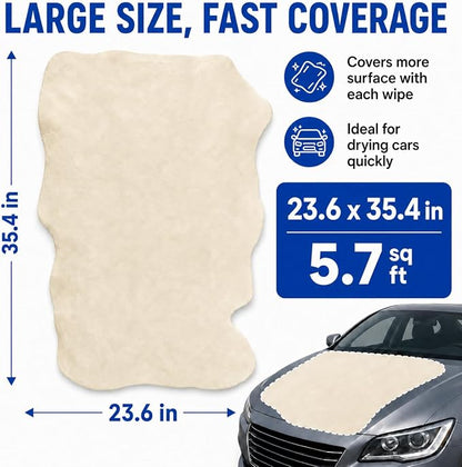 MAQIHAN Chamois Cloth for Car Drying Super Absorbent Sheepskin Shammy Towel Soft Gentle Large 23.6x35.4in Reusable Premium Car Vehicle Detailing (5.7 sq ft)