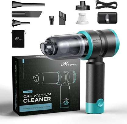 Handheld Car Vacuum Cleaner, 4-in-1 Cordless Rechargeable Mini Vacuum with Air Duster – Quickly Clean Crumbs, Pet Hair & Crevices in Car, Office, Home. Ideal for Commuters & Office Workers (Blue)