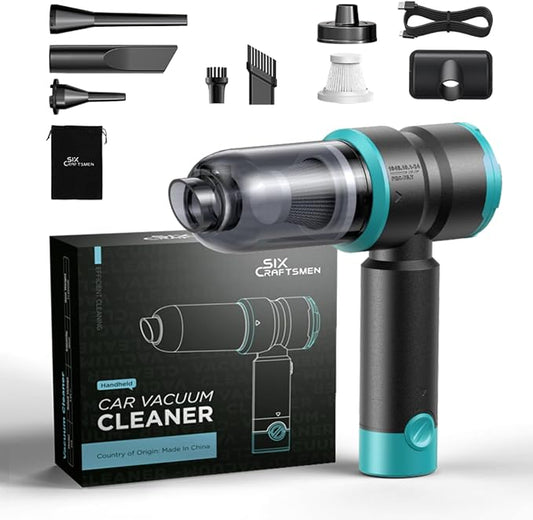 Handheld Car Vacuum Cleaner, 4-in-1 Cordless Rechargeable Mini Vacuum with Air Duster – Quickly Clean Crumbs, Pet Hair & Crevices in Car, Office, Home. Ideal for Commuters & Office Workers (Blue)