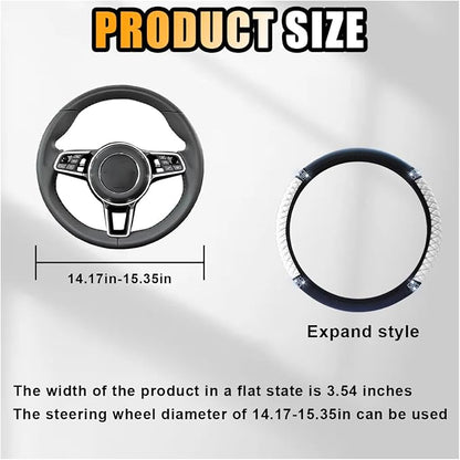 Bling Soft Leather Steering Wheel Cover, 15 Inch Colorful Rhinestones Auto Elastic Protector with Crystal Diamond for Women Girls, Car Accessories for Most Cars, SUVs (White)