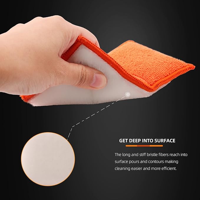 SPTA Car Interior Scrubbing Sponge, 8Pcs Scrub Ninja, Microfiber Car Wax Applicator, Car Wash Sponges for Car, Boat, Wood, Marble and Motorcycle, 6in x 3.3in x 0.8in