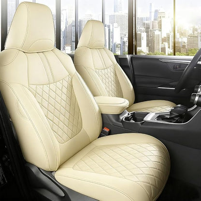 Custom Fit RAV4 Hybrid Car Seat Covers for Select Toyota RAV4 Hybrid (Not for 2019-2025 Hybrid/Prime SE,XSE) 2019 2020 2021 2022 2023 2024 2025 - Full Set,Leather(Beige)