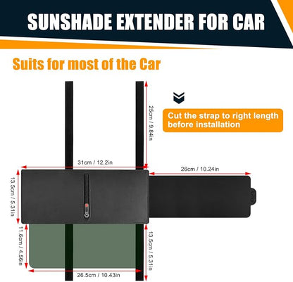 Veharvim 2 Pack Sun Visor Extender for Car with Zipper Slider (Driver + Passenger Side), Upgraded UV400 Car Sun Visor Extension with PC Lens and Side Sunshade, Anti-Glare, UV-Filtering