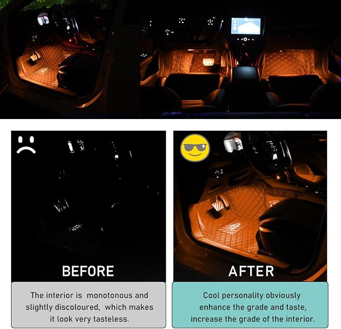 Yourkar Car LED Strip Light, 24 LED Interior Under Dash Atmosphere Lights with Cigarette Lighter, Vehicle Decor Lamp Ambient Night Light Strip Lighting, Universal Car Accessories (Orange)