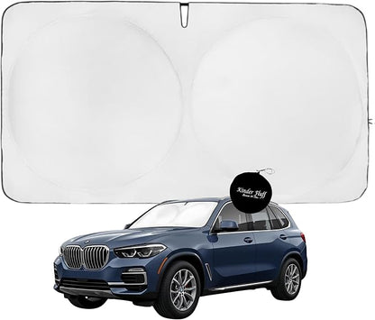 Windshield Sun Shade | Compatible for BMW X5 2019-2026 | Certified 99.87% UVB & 99.02% UVA Car Sun Shade. Award Winning Sunshade - Patented Technology | Car Shades by Kinder Fluff