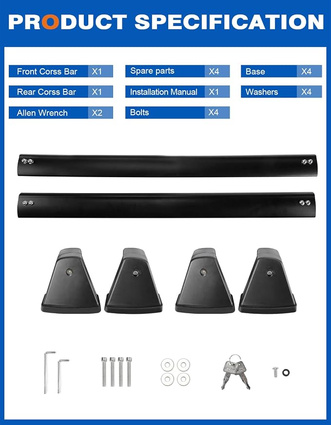 Wonderdriver Lockable 220lbs Roof Rack Cross Bars Compatible with Kia Soul 2020-2026 (Without Side Rails),Heavy Duty Aluminum Roof Rails Crossbars Cargo Canoe Black Rooftop Cargo