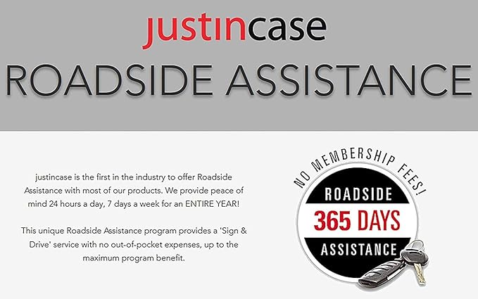 Justin Case Travel Pro Emergency Roadside Kit - Compact Car Safety Set with Jumper Cables, Tow Strap, Flashlight, Gloves, First Aid Kit & 1-Year Free Roadside Assistance