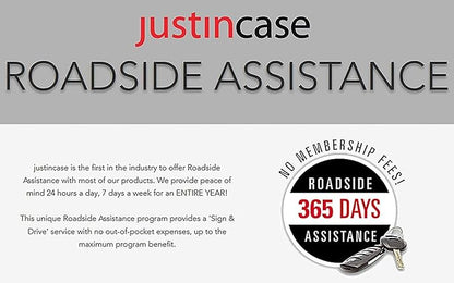 Justin Case Travel Pro Emergency Roadside Kit - Compact Car Safety Set with Jumper Cables, Tow Strap, Flashlight, Gloves, First Aid Kit & 1-Year Free Roadside Assistance