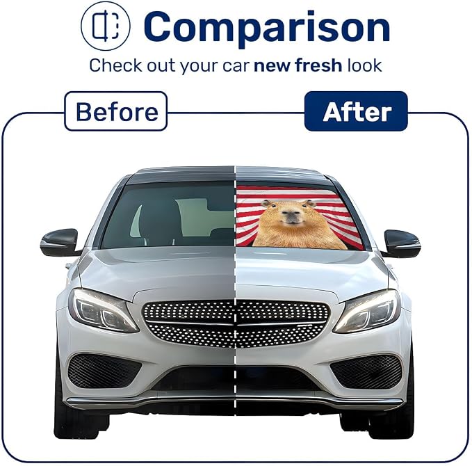 GENANY Capybara Flag Windshield Sun Shade for Car SUV Truck (64x32 Inches), Automobile Sunshade, Protector Blocks UV, Car Decor