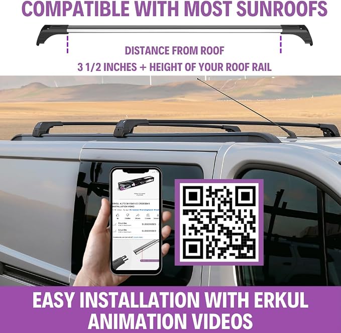 ERKUL Roof Rack Cross Bars for Mitsubishi Outlander 2014-2021 (Not fit for Outlander Sport) | Lockable Aluminum Crossbars for Rooftop | Compatible with Flush Rails - Black