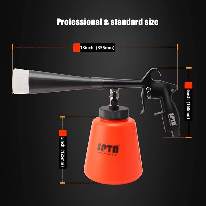 SPTA High Pressure Car Cleaning Gun, Cleaning Gun, Car Interior Washing Kit, Detailing Wash Gun with Metal Spinner for Seat Carpet Roof Dashboard, Essential Car Detailing Kit, 1L Bottle