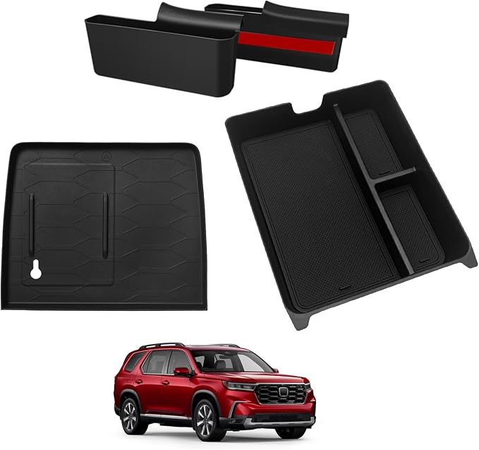 Muslogy for 2023+ Pilot Center Console Organizer&Wireless Charger Protective Mat&Shifter Storage Box Left & Right Set Compatible with Honda Pilot 2023-2026 Accessories Console Side Inserts Organizer