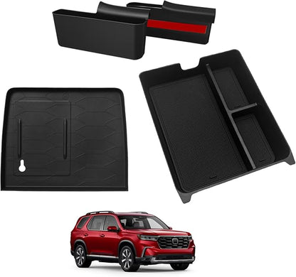 Muslogy for 2023+ Pilot Center Console Organizer&Wireless Charger Protective Mat&Shifter Storage Box Left & Right Set Compatible with Honda Pilot 2023-2026 Accessories Console Side Inserts Organizer