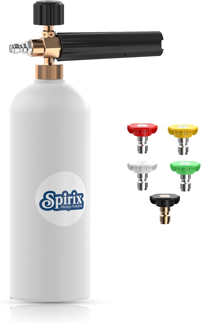 Foam Cannon for Pressure Washer - Adjustable Snow Foam Lance with 1/4" Quick Connector & 5 Spray Nozzle Tips - 1 Liter Car Wash Foam Gun Kit for Detailing Trucks, SUVs (DOES NOT FIT GARDEN HOSE)