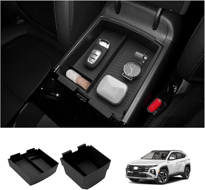 Center Console Organizer Compatible with 2025 2026 Hyundai Tucson Limited Hybrid/Tucson Plug-in Hybrid Accessories Storage Box Compartment Tray - ONLY Fit with Electronic Shift 2-Pack[NOT FOR SE/SEL]