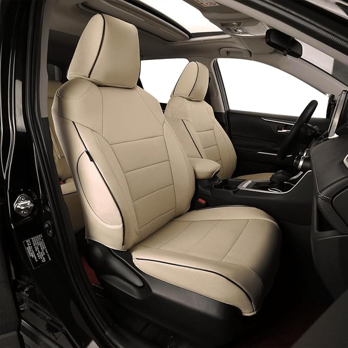 EKR Rav4 Seat Covers Custom Fit for Toyota RAV4 Adventure,TRD-Off Road 2019 2020 2021 2022 2023 2024, Leather Car Seat Cover Full Set for SUV,Faux Leather(Beige)