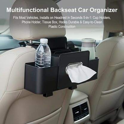 Car Backseat Organizer, Multifunctional Car Seat Back Storage Bag with Cup Phone Holder Tissue Box, Durable Automotive Travel Accessories, Universal for SUV, Sedan, Truck(COLOR:Black)