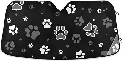 Cute Dog Paw Star Black Car Windshield Sun Shade Foldable UV Ray Sun Visor Protector Sunshade to Keep Your Vehicle Cool (55" x 27.6")