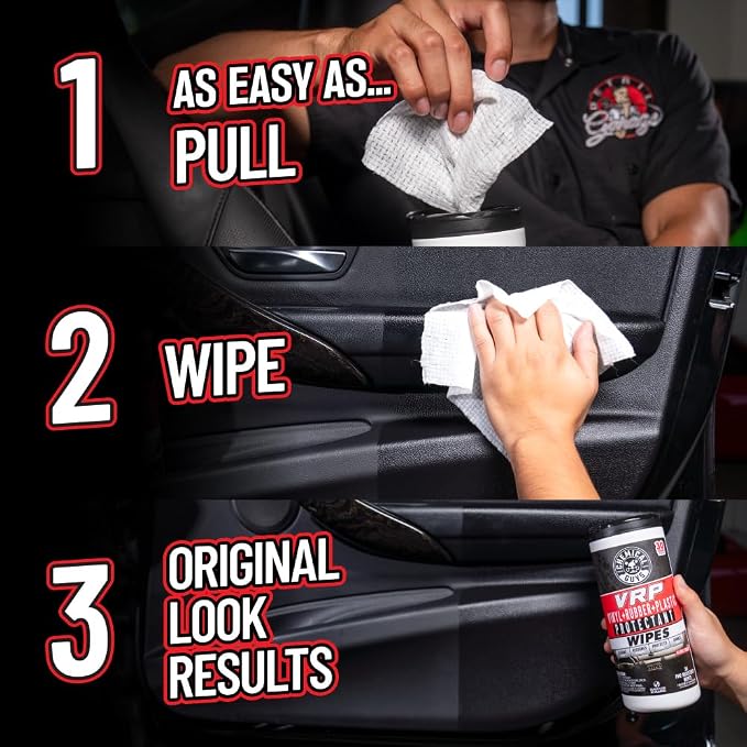 Chemical Guys VRP, Vinyl, Rubber, Plastic, Shine & Protectant Canister Wipes, Great For Cars, Trucks, SUVs, RVs, & More (30 Ct) - PMWCTVD10730