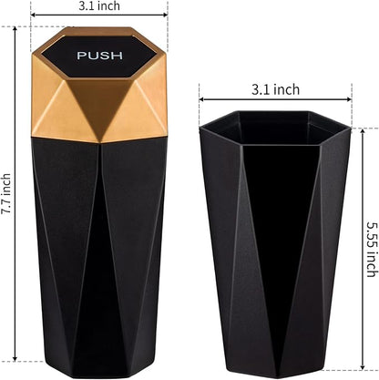 JUSTTOP Car Trash Can with Lid, Mini Diamond Design Portable Trash Can, Plastic Material and Multipurpose Organizers for Car,Home,Office(Gold)