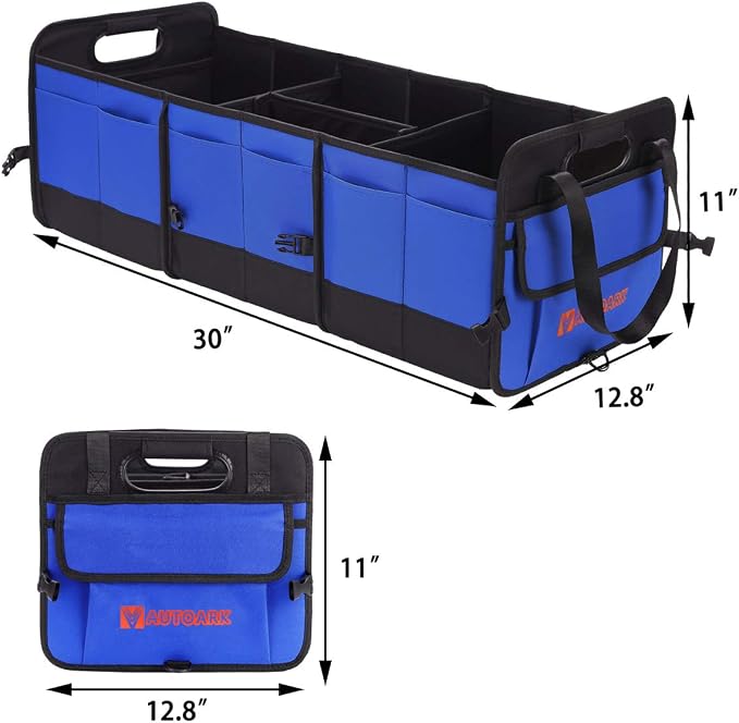 AUTOARK Multipurpose Car Trunk Organizer with Straps,Non-Slip Waterproof Bottom,Durable Collapsible Adjustable Compartments Cargo Storage,Upgraded Handle,AK-076