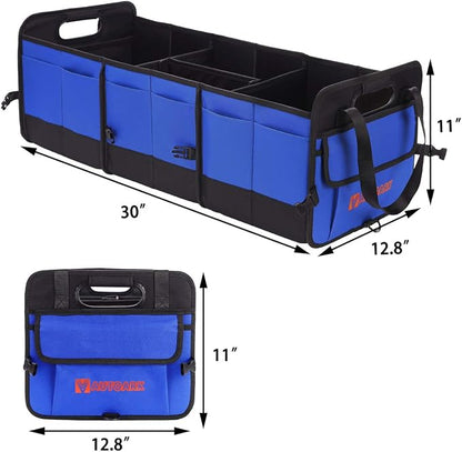 AUTOARK Multipurpose Car Trunk Organizer with Straps,Non-Slip Waterproof Bottom,Durable Collapsible Adjustable Compartments Cargo Storage,Upgraded Handle,AK-076
