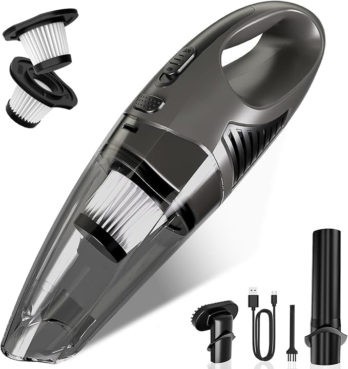 Handheld Vacuum Cordless, 11KPA Strong Suction & 25 Mins Runtime Brushless Motor, Rechargeable Car Vacuum Cleaner with 2 HEPA Filter/Multi-Accessories/Lightweight, for Home/Car/Office Cleaning