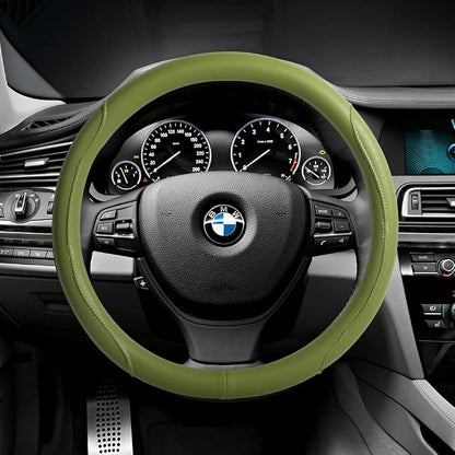 Steering Wheel Cover - Microfiber Leather with Classic Embossing, Anti-Slip Breathable Fit 15 Inch Wheel Protector (Green)