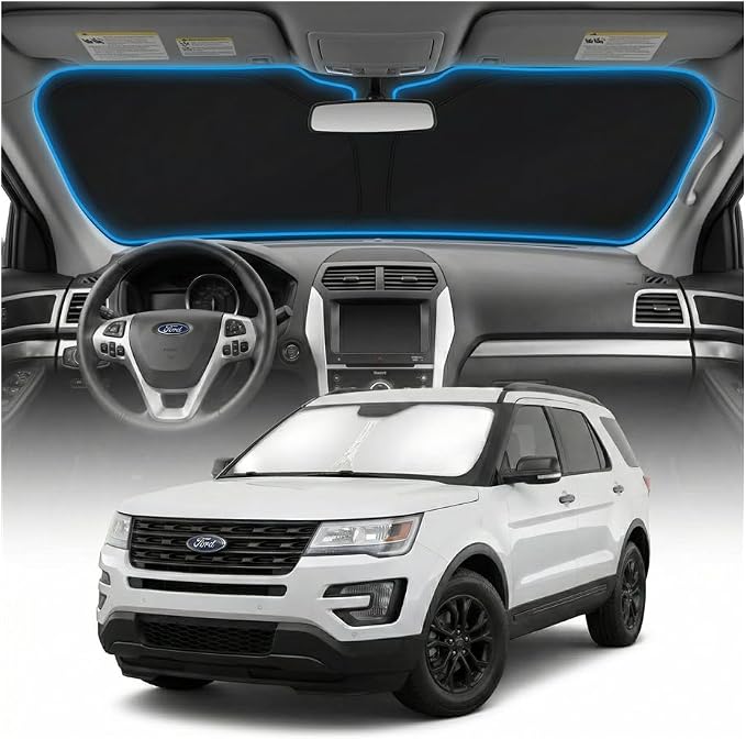 for Ford Explorer Sun Shade Windshield Cover - Custom Fit Explorer Accessories 2011-2015 Sunshade Foldable UV Protection & Heat Shield Sun Visor Accessories