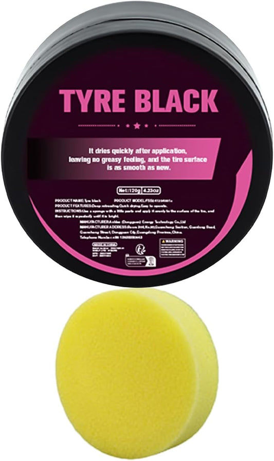 Wheel Shine,120g Tyre Coating Black Wax with Sponge - Tire Coating | for Long-Lasting Bright Luster Looking like New Truck Motorcycle Rv Protection Blackening
