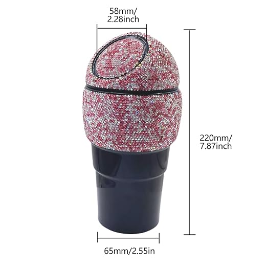 Bling Rhinestone Auto Garbage Can Car Trash Can with Lid Mini Garbage Bin for Automotive Car, Home, Office, Kitchen, Bedroom (Pink)