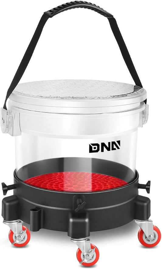 DNA Motoring 5 Gallon Washing System Includes 15.5L Bucket, Filtration System Insert, Five Castor, Bucket Dolly, and Lid for Car Wash and Detailing, Transparent, TOOLS-00603