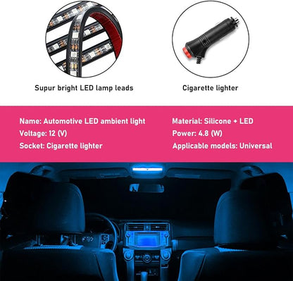 Car LED Strip Light, 24 LEDs RGB Neon Interior Atmosphere Lights, 12V Under Dash Ambient Night Light, Cigarette Lighter Auto Interior Decorative Lamp, Car Accessories (Ice Blue)