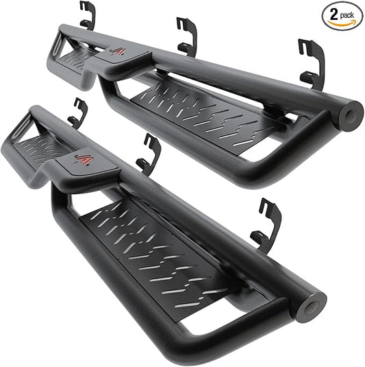 Running Boards 6 Inches Compatible with Extended/Double Cab 2007-2018 Chevy Silverado GMC Sierra 1500 | 2007-2019 2500HD 3500HD Black Two-Stair Design Side Steps Steel Rails Nerf Bars