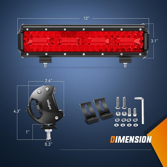 Nilight LED Light Bar 12 Inch 240W Red Pod Lights Triple Row Spot Flood Combo 30000LM Driving Boat Off Road Lighting for Trucks Pickup Golf Cart SUV ATV UTV 4x4 Van Camper Tractor