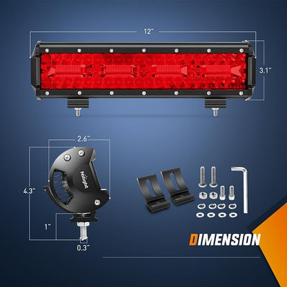 Nilight LED Light Bar 12 Inch 240W Red Pod Lights Triple Row Spot Flood Combo 30000LM Driving Boat Off Road Lighting for Trucks Pickup Golf Cart SUV ATV UTV 4x4 Van Camper Tractor