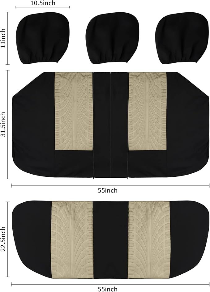 VarCozy Car Seat Covers Full Set, Front & Split Rear Bench for Car, Universal Cloth SUV, Sedan, Van, Automotive Interior Covers, Airbag Compatible