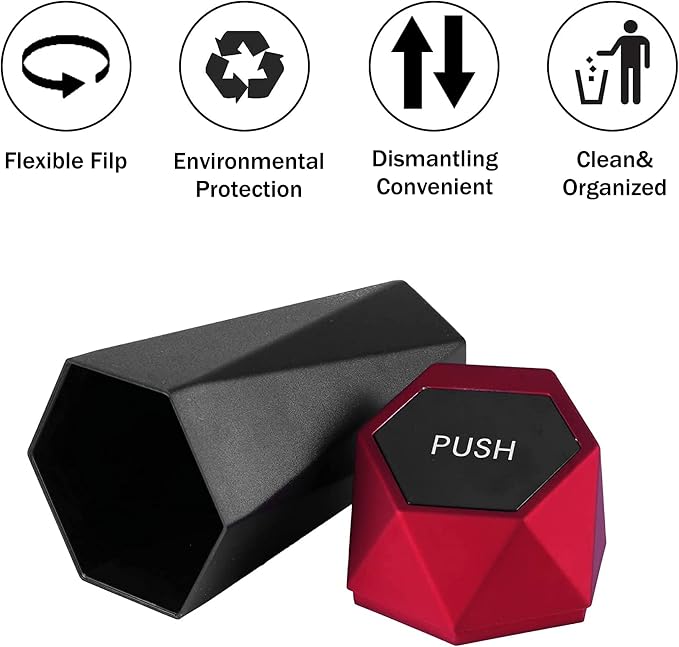 JUSTTOP Car Trash Can with Lid, Easy to Clean, Diamond Design Small Automatic Portable Trash Can, Used in Car Home Office Interior Accessories, 2PCS (Red)