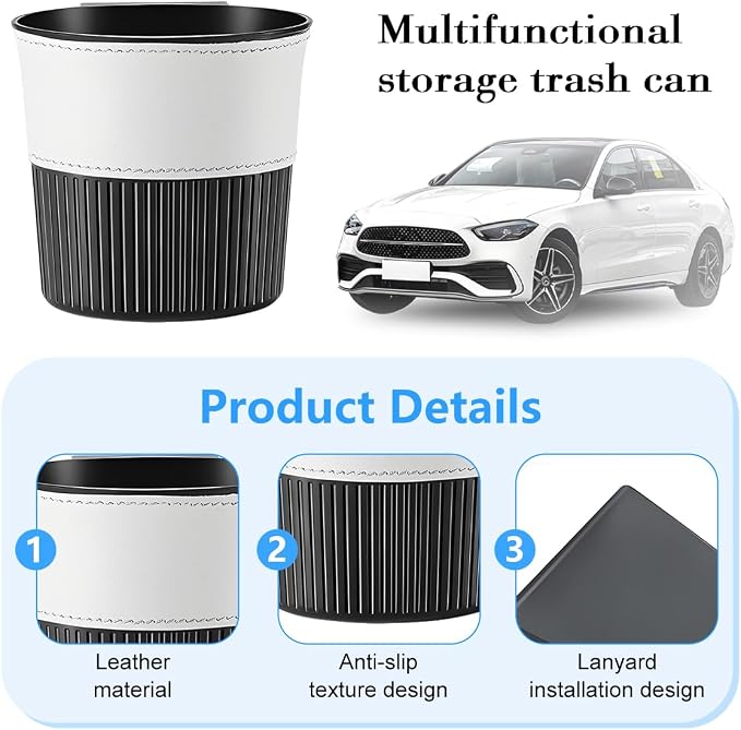 Zpana Car Trash Can, Portable Mini Vehicle Cup Holder Hanging Garbage Container, Multifunctional Automotive Side Door Trash Organizer Can Accessories, Universal for SUV, Sedan, Truck (White)