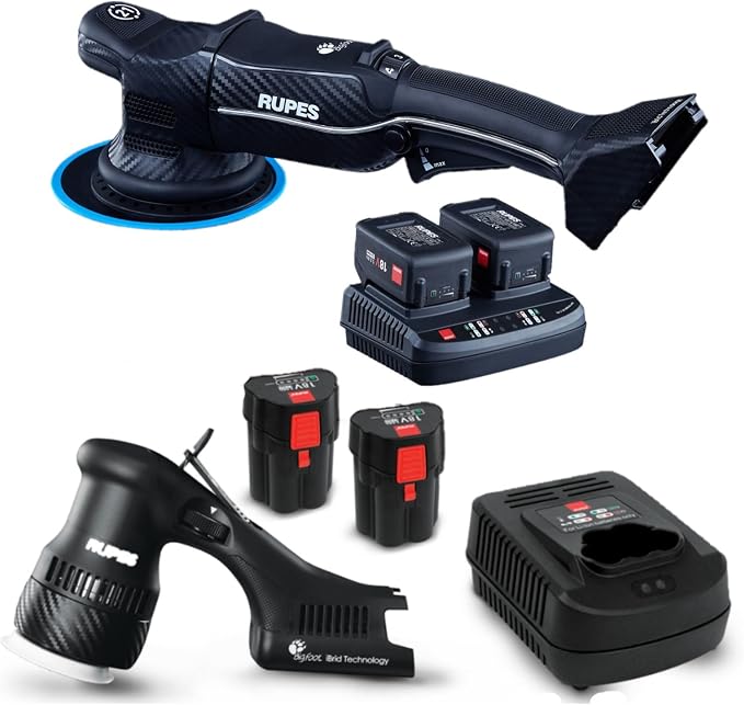 RUPES Bigfoot iBrid Random Orbital Polisher & Bigfoot Mini iBrid Polisher Combo - Advanced 18V Battery System, Optimizes Workflow and Boosts Productivity, Revolutionary Design