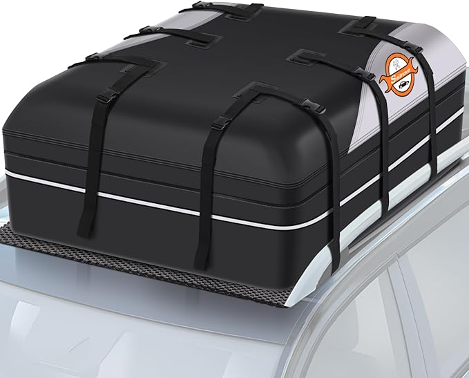 Sailnovo Rooftop Cargo Carrier, 21 Cubic Feet Soft-Shell Cargo Carrier for Top of Vehicle with/Without Roof Rack, Waterproof Car Roof Cargo Carrier with Anti-Slip Mat, Reinforced Straps, Door Hooks
