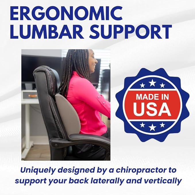 Thin Ergonomic Bucket Seat Lower Lumbar Back Support Pillow Cushion for Office Chair, Car, Truck, Wheelchair, Gaming Chair and Recliner for Pain Relief Made in USA - Gray