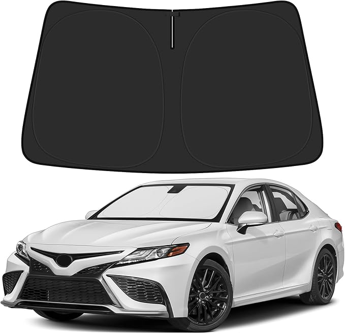 BIBLOZ Car Windshield Sun Shade for Toyota Camry 2018-2025 2026, LE, XLE, SE, XSE, Hybrid Accessories Foldable PET Sunshade Keeps The Car Cool Inside